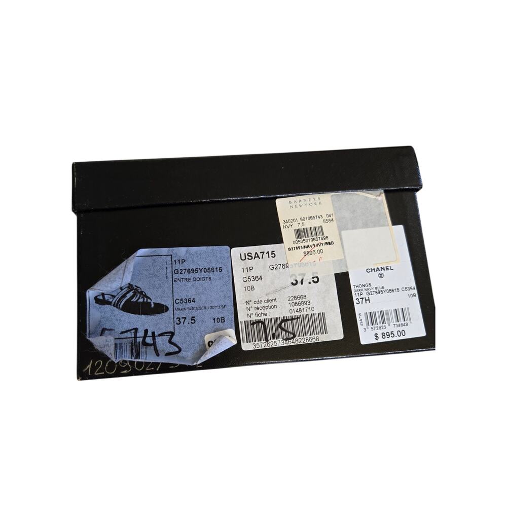 Chanel Interlocking CC Pearl Logo 2011 Dark Navy Blue Gladiator Sandals 37.5 - Picture 10 of 10